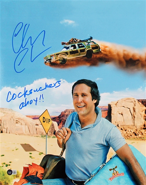 Chevy Chase Signed "Vacation" 16" x 20" Color Photo with Hilarious Vulgar Inscription (Beckett/BAS Witnessed)
