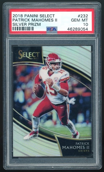 Patrick Mahomes II 2018 Panini Select #232 Silver Prizm Graded GEM MINT 10! (PSA/DNA Encapsulated)