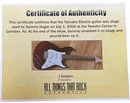 Sammy Hagar Stage Used & Signed Electric Guitar :: Used 7-1-2006 at Tweeter Center - Camden, NJ (Third Party Guaranteed)
