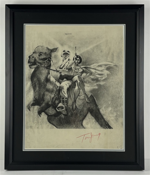 STAR WARS Artist Tom Jung Signed & B&W Luke Skywalker and Princess Leia Lithograph (JSA)