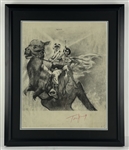STAR WARS Artist Tom Jung Signed & B&W Luke Skywalker and Princess Leia Lithograph (JSA)