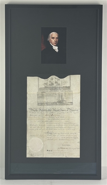 President James Madison & James Monroe Signed 1812 Ships Pass Document in Framed Display (Beckett/BAS LOA)