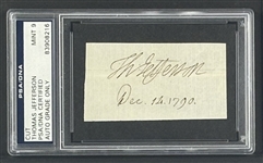 Thomas Jefferson Choice Signed Cut in Framed Display c. 1790 (PSA/DNA Graded MINT 9!)