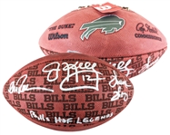 Bills HOF Legends Signed NFL Leather Showcase Model Football with Kelly, Thomas & Reed (Beckett/BAS Witnessed)