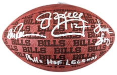Bills HOF Legends Signed NFL Leather Showcase Model Football with Kelly, Thomas & Reed (Beckett/BAS Witnessed)