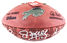 Bills HOF Legends Signed NFL Leather Showcase Model Football with Kelly, Thomas & Reed (Beckett/BAS Witnessed)