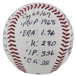 Denny McLain Career Stat' Mantle Story Signed OML Baseball (PSA/DNA) 