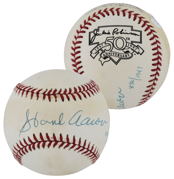 Hank Aaron Signed Jackie Robinson 50th Anniversary ONL Baseball (JSA LOA)
