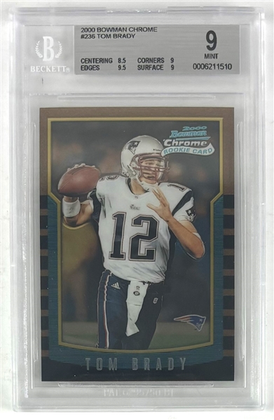 Tom Brady Rookie 2000 Bowman Chrome #236 w/ Mint 9 Grade! (Beckett/BAS Encapsulated)