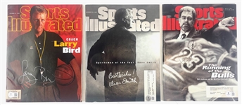 Lot of 3: Signed Sports Illustrated Magazines including Larry Bird, Phil Jackson, and Dean Smith (Beckett/BAS)
