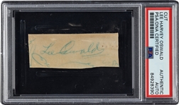 JFK: Lee Harvey Oswald ULTRA RARE Signed 1" x 2.5" Segment (PSA/DNA Encapsulated)
