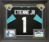 Travis Etienne Signed Jaguars Jersey in Custom Framed Display (Beckett/BAS Witnessed)