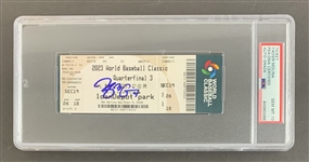 Yadier Molina Signed 2023 World Baseball USA vs. Mexico Ticket w/ GEM MINT 10 AUTO! (PSA/DNA)