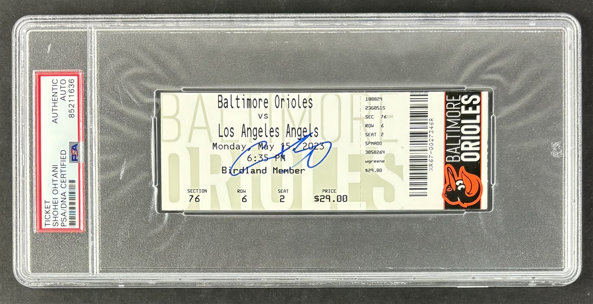 Shohei Ohtani Signed 2023 Orioles vs. Angels Ticket Stub :: HR #9 Triple #2, 4 for 5 in 7th Inn. (PSA/DNA Encapsulated)