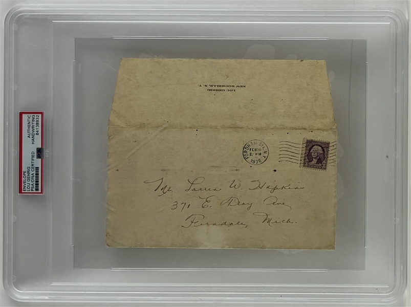 Lou Gehrig Vintage Handwritten Envelope Postmarked February 1936 (PSA/DNA Encapsulated)