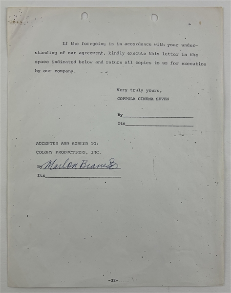 Marlon Brando Increcible Signed 32-Page Contract to Play Colonel Kurtz in "Apocalypse Now" w/ Mint 9 Auto! (PSA/DNA LOA)
