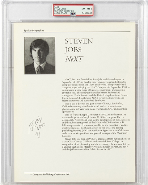 Steve Jobs RARE Signed Biography Page from 1990 Computer Publishing Conference Program (PSA/DNA Encapsulated)