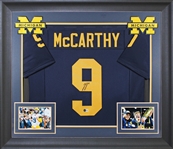 J.J. McCarthy Signed Michigan Wolverines Jersey in Custom Framed Display (Beckett/BAS Witnessed)