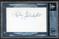 Ruby Goldstein Signed 3 x 5 Index Card (Beckett/BAS Encapsulated)