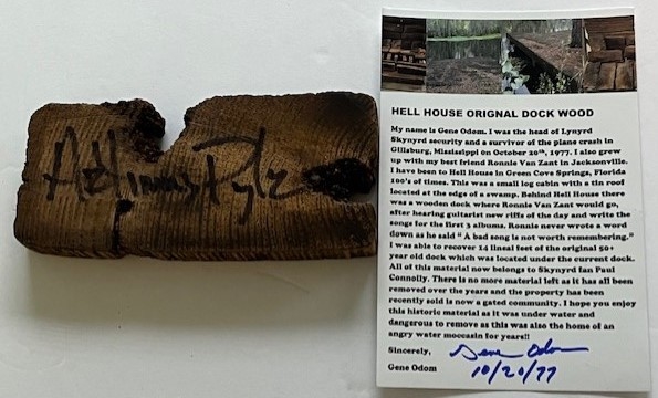 Lynyrd Skynyrd: Artimus Pyle Signed Original Hell House Wood Dock Piece (Letter of Provenance)(Third Party Guaranteed)