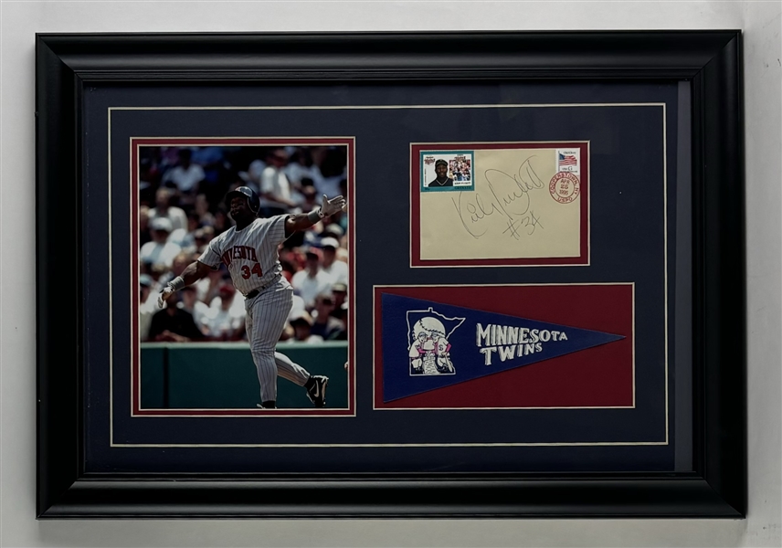 Kirby Puckett Signed Envelope in Framed Minnesota Twins Display (JSA)