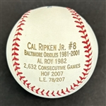 Cal Ripken Signed OML Stat Baseball (Third Party Guaranteed)