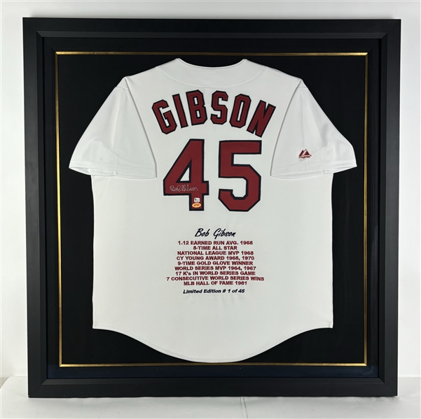 Bob Gibson Signed Ltd. Ed. Cardinals Stat Jersey in Framed Display (Beckett/BAS LOA)