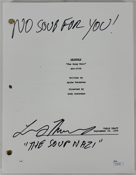 Seinfeld: Larry Thomas Signed & "Soup Nazi" Inscribed Script (JSA)