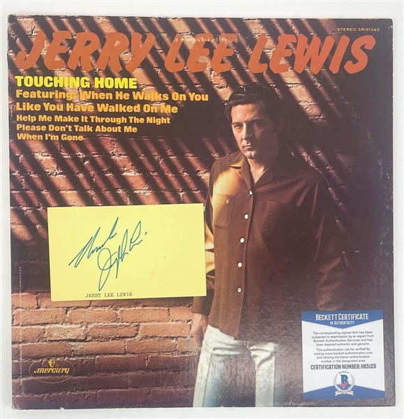 Lot of 2: Jerry Lee Lewis Signed Index Card and Album (Beckett/BAS)