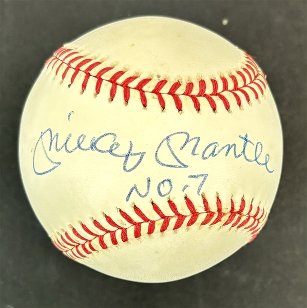 Mickey Mantle Signed OAL Baseball with "No. 7" Inscription (JSA Sticker)