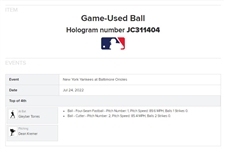Aaron Judge Game Used & Signed OML Baseball :: 7-24-2022 NYY vs BAL :: Judge 4 Hits, 1 HR, 2 RBI w/ 37th HR! (Record-Setting HR Season)(MLB Holo)(PSA/DNA)