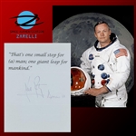 Neil Armstong Signed 5.75 x 7.75 Sheet with One Small Step Quote & Apollo 11 Inscription! (Zarelli Space LOA)