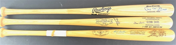 Lot of 3 Signed Bats: Glen Davis, Bob Feller, and Denny McClain (Third Party Guarantee) 