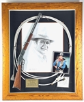 John Wayne Autographed The Cowboy Custom Display including an Original Gary Sanderup Signed Print and First Edition copy of the book America: Why I Love Her written by Wayne (PSA/DNA)