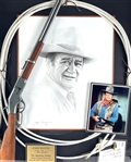 John Wayne Autographed The Cowboy Custom Display including an Original Gary Sanderup Signed Print and First Edition copy of the book America: Why I Love Her written by Wayne (PSA/DNA)
