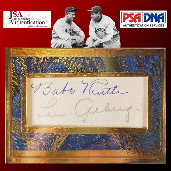 Babe Ruth & Lou Gehrig Dual Signed Album Page Segment with PSA MINT 9 Autographs! (PSA/DNA & JSA LOAs)