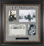 J.P. Morgan Signed Stock Certificate in Custom Framed Display (Beckett/BAS LOA)