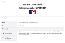 Freddie Freeman Game Used & Signed OML Baseball :: Used 5-13-2023 SD vs. LAD :: Freeman Hit for a Double! (PSA/DNA & MLB Hologram)
