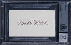Babe Ruth Signed 2 x 3.5 Sheet with Desirable 1920s Early Quoted Signature in Custom Framed Display :: Beckett Graded GEM MINT 10 Autograph! (Beckett/BAS Encapsulated)