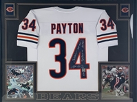 Walter Payton Signed Chicago Bears Jersey with 5 Handwritten Inscriptions in Custom Framed Display (Payton Foundation Sticker)
