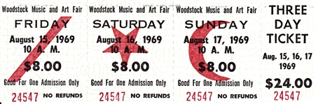 Original 1969 Woodstock Three Day Ticket Graded Mint 9! (PSA/DNA Encapsulated)