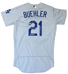Walker Buehler Signed & Inscribed 2021 Los Angeles Dodgers Team Issued Road Jersey (MLB Authentication & PSA/DNA)