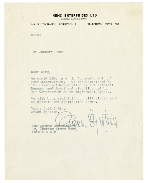 Brian Epstein 1963 Signed NEMS Enterprises Letter (UK) (Tracks LTD)