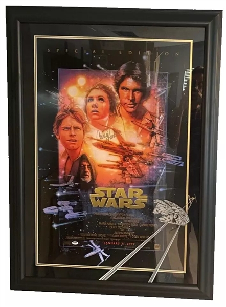 Carrie Fisher Signed Star Wars 28" x 40" Movie Poster in 3D Custom Framed Display! (PSA/DNA) 