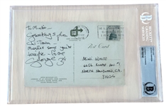 The Beatles: George Harrison Signed & Handwritten Postcard (Beckett/BAS Encapsulated)