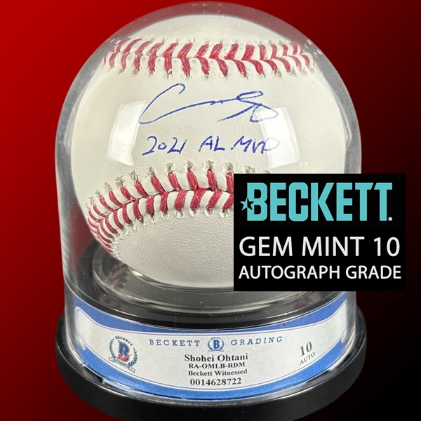Shohei Ohtani Signed OML Baseball with "2021 AL MVP" Inscription & GEM MINT 10 Autograph! (Beckett Encapsulated & MLB Holo)