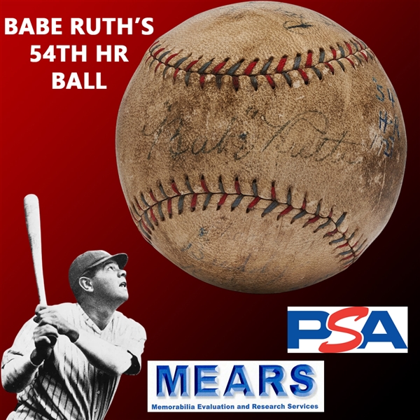 Babe Ruth Significant Game Used & Signed Baseball from 1927 - Hit by Ruth for his 54th Home Run of Historic 60 HR Season! (MEARS & PSA/DNA LOAs)(Letter of Provenance)