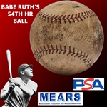 Babe Ruth Significant Game Used & Signed Baseball from 1927 - Hit by Ruth for his 54th Home Run of Historic 60 HR Season! (MEARS & PSA/DNA LOAs)(Letter of Provenance)