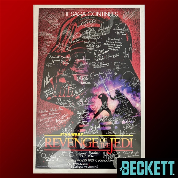 Star Wars Extensive Cast Signed "Revenge of the Jedi" Original Full Size 27" x 41" Movie Poster with 50 Sigs Incl. Ford, Hamill, Fisher, Prowse, etc. (Beckett/BAS LOA)