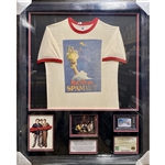 Superbad "Spamalot" T-Shirt Screen-Worn by Christopher Mintz-Plasse as Fogell (McLovin) + Signed ID w/ Gem Mint 10 Auto in Framed Display (Beckett/BAS)(Icons of Pop)